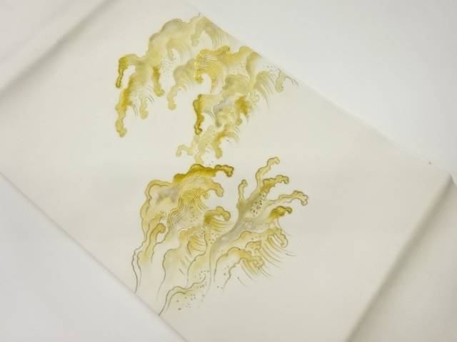 塩瀬金駒刺繍金銀彩荒波模様織出し名古屋帯【中古】【着】 宗sou