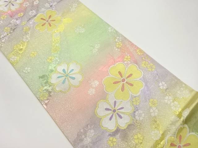花々模様織出し袋帯【中古】【着】 宗sou