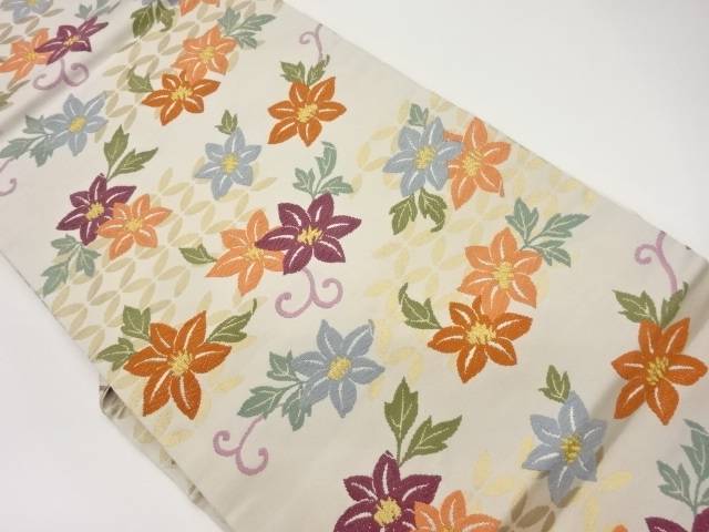 桔梗に唐草・七宝模様織出し名古屋帯【中古】【着】 宗sou