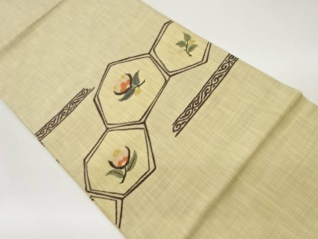 変わり亀甲に花模様織出し名古屋帯【中古】【着】 宗sou