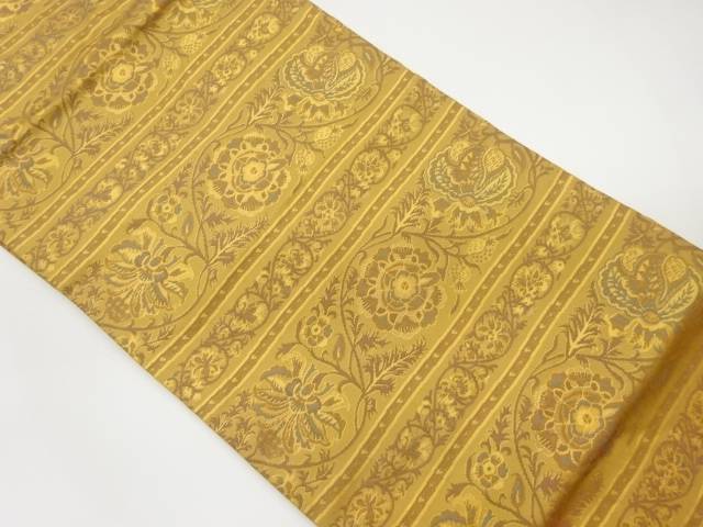 横段に花唐草模様織出し名古屋帯【中古】【着】 宗sou