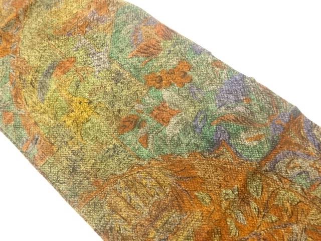 縮緬地草花に動物模様名古屋帯【中古】【着】 宗sou｜お茶道具・着物　【宗 sou】