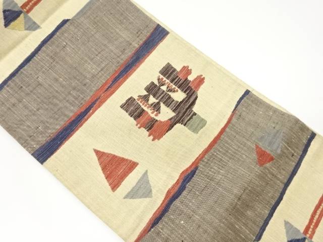変わり横段に幾何学模様織出し名古屋帯【中古】【着】 宗sou
