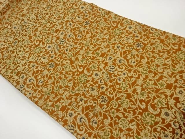 鳥に花唐草模様織出し名古屋帯【中古】【着】 宗sou