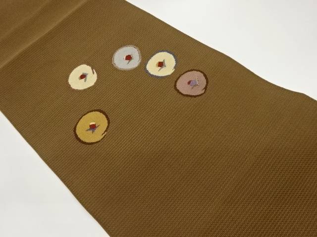 丸に抽象花葉模様織出し名古屋帯【中古】【着】 宗sou
