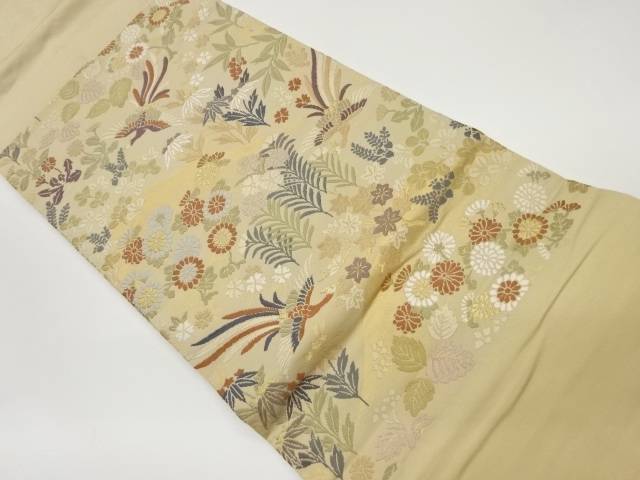 草花に鳳凰模様織出し名古屋帯【中古】【着】 宗sou