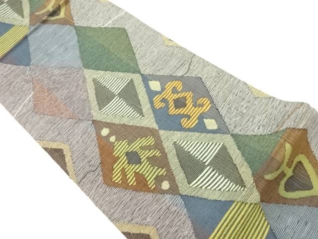 すくい織菱模様織出し全通袋帯【中古】【着】 宗sou