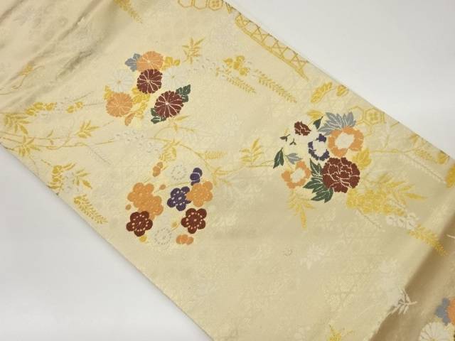 花丸文に枝垂れ桜・籠目模様織出し名古屋帯【中古】【着】 宗sou