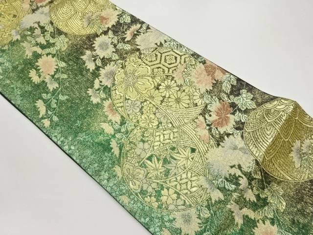 手毬に花葉模様織出し袋帯【中古】【着】 宗sou