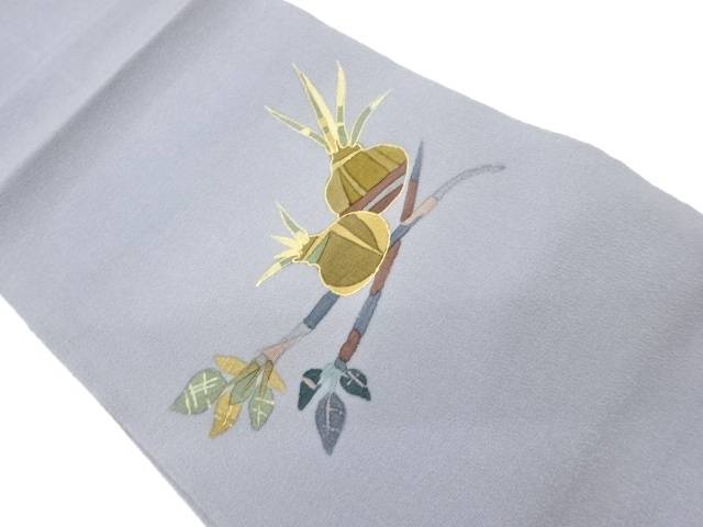縮緬地金彩変わり野菜模様名古屋帯【中古】【着】 宗sou｜お茶道具・着物　【宗 sou】