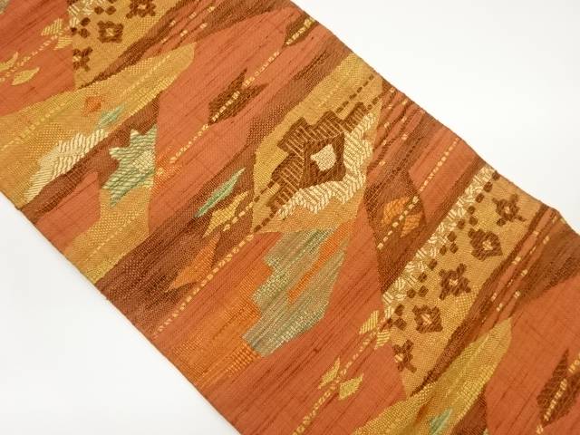 手織り紬抽象模様織出し名古屋帯【中古】【着】 宗sou