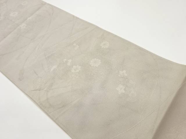 紗 色紙に秋草・波模様織出し袋帯【中古】【着】 宗sou