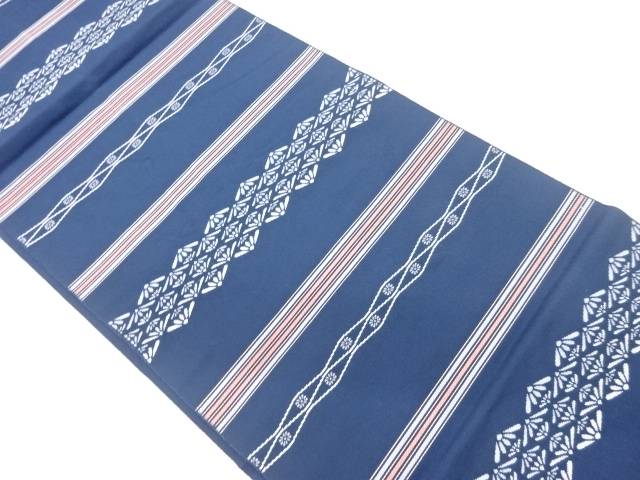 横段に小花・縞模様織出し名古屋帯【中古】【着】 宗sou