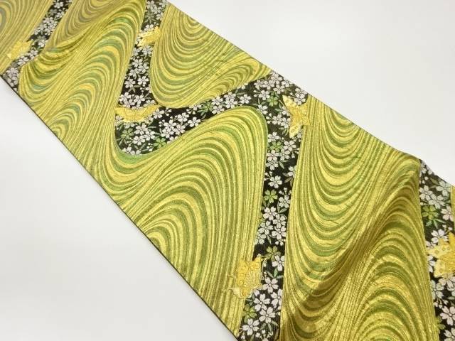 流水に桜・蝶模様織出し袋帯【中古】【着】 宗sou
