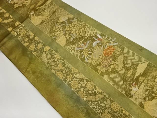 引箔花唐草に草花・鳳凰模様織出し袋帯【中古】【着】 宗sou
