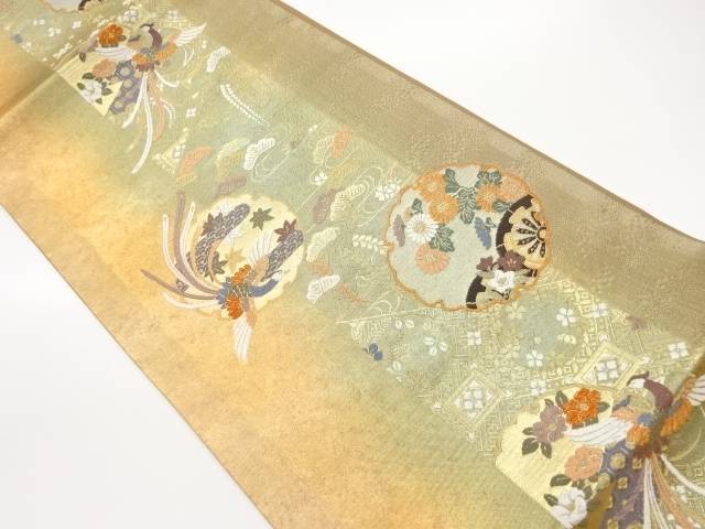 引箔鳳凰に雪輪・秋草模様織出し袋帯【中古】【着】 宗sou