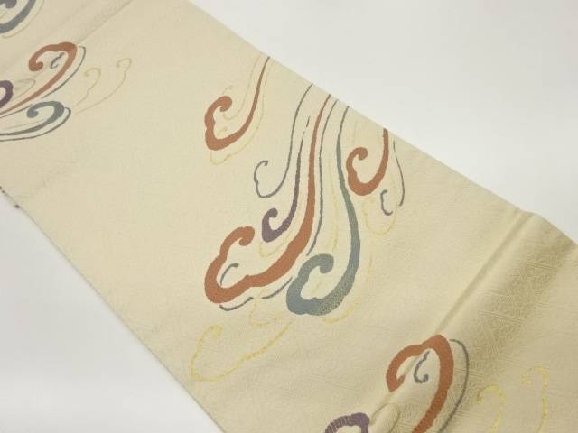 草木染抽象荒波に菱・花々模様織出し袋帯【中古】【着】 宗sou｜お茶道具・着物　【宗 sou】