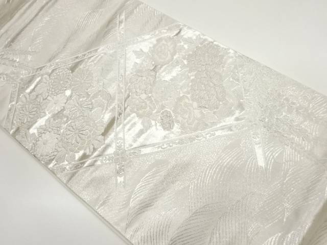 波に格子・草花模様織出し袋帯【中古】【着】 宗sou