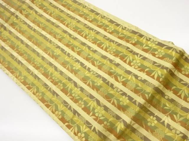 縞に笹蔓緞子模様織出し名古屋帯【中古】【着】 宗sou