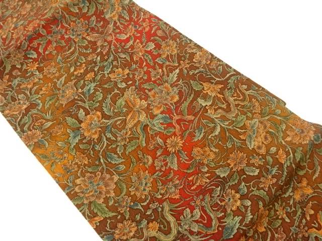 縮緬地蝶に草花模様名古屋帯【中古】【着】 宗sou