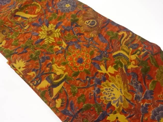 縮緬地花唐草に鳥模様名古屋帯【中古】【着】 宗sou 8,820円