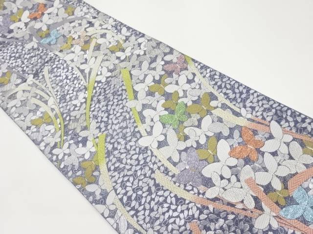 蝶に桜尽くし模様織出し袋帯【中古】【着】 宗sou