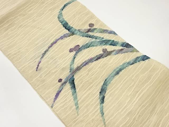 紗 すくい織抽象草葉模様織出し名古屋帯【中古】【着】 宗sou