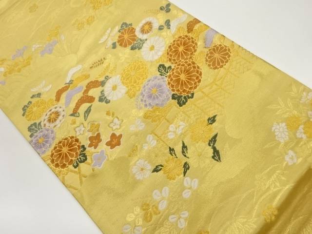 雲に草花模様織出し袋帯【中古】【着】 宗sou