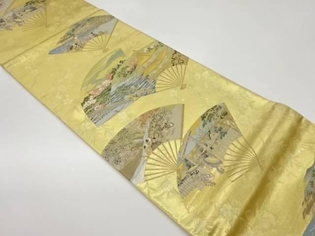 扇に風景・人物模様織出し袋帯【中古】【着】 宗sou