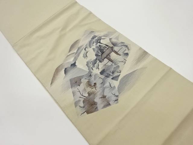 すくい織遠山に色紙・木々・風景模様織出し袋帯【中古】【着】 宗sou