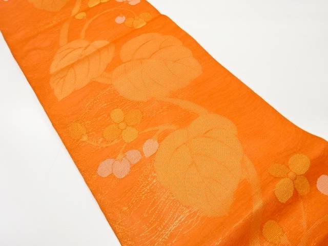正絹 紗 蔦の葉に花模様織り出し 夏用袋帯【中古】【着】 宗sou