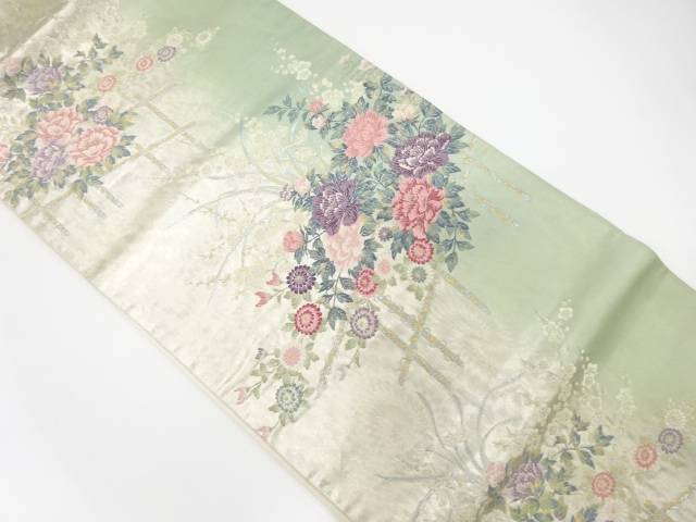 枝梅に牡丹・菊模様織り出し　袋帯【中古】【着】 宗sou