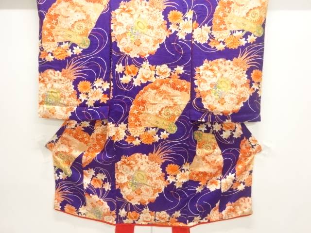 錦紗花薬玉に鼓飾りつけ御召しもの【アンティーク】【中古】【着】 宗sou