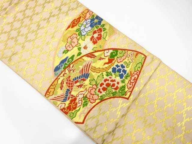 地紙に鳳凰・椿模様織り出し袋帯（着用可）【アンティーク】【中古】【着】 宗sou