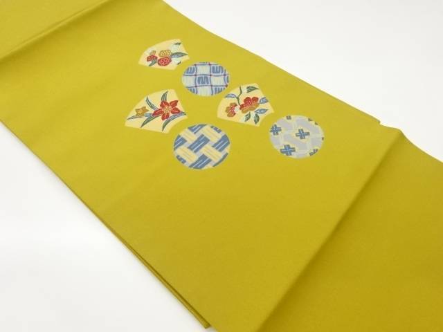 塩瀬扇に丸文・花々模様名古屋帯【中古】【着】 宗sou｜お茶道具・着物　【宗 sou】