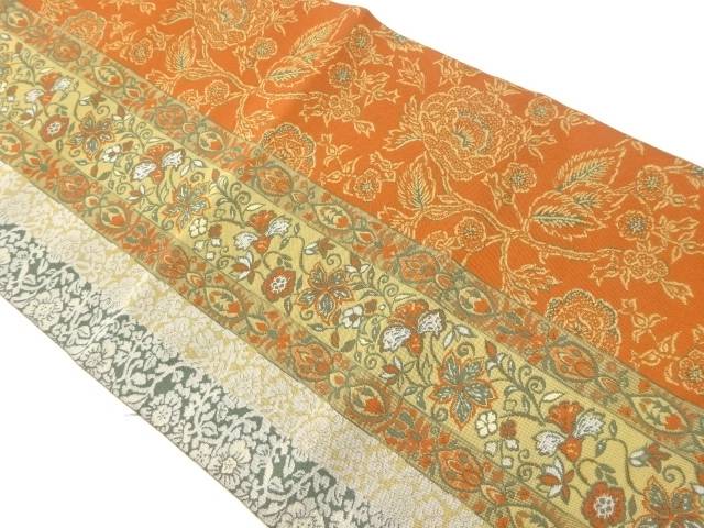 花唐草に草花模様織出し名古屋帯【中古】【着】 宗sou