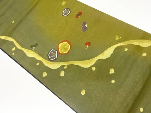 引箔曲線に花々模様織出し袋帯【中古】【着】 宗sou