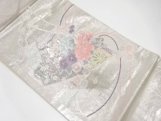 扇に花車模様織り出し名古屋帯【中古】【着】 宗sou