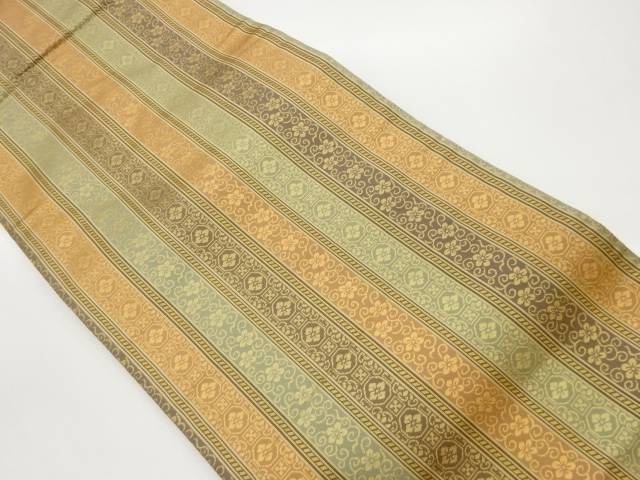 縞に花唐草・花菱蜀江模様織出し名古屋帯【中古】【着】 宗sou