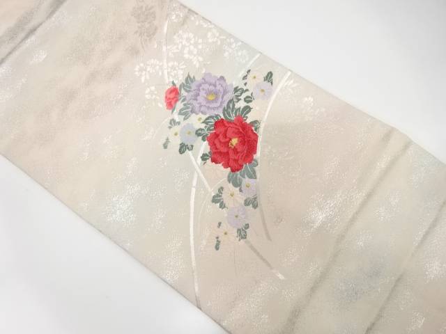 菊に牡丹模様織り出し名古屋帯【中古】【着】 宗sou