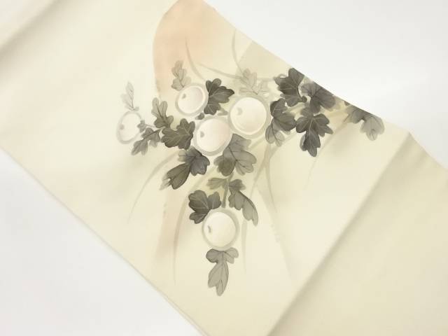 塩瀬金彩手描き万寿菊模様名古屋帯【中古】【着】 宗sou