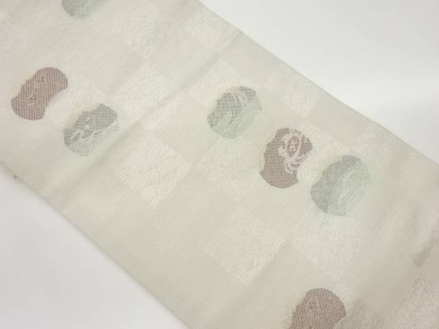 紗 変わり丸文に蟹・抽象模様織出し名古屋帯【中古】【着】 宗sou