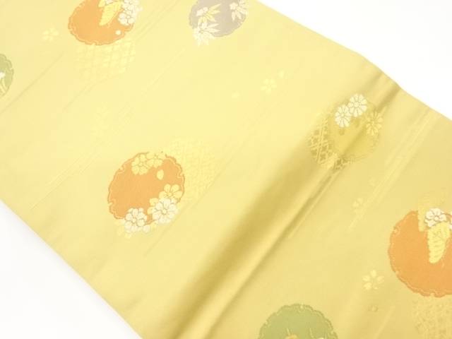 雪輪に松竹梅・草花模様織出し名古屋帯【中古】【着】 宗sou