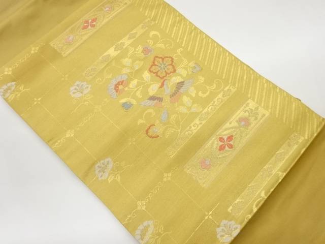 変わり横段に花鳥模様織出し名古屋帯【中古】【着】 宗sou｜お茶道具・着物　【宗 sou】
