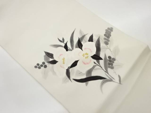 作家物 塩瀬金彩手描き花葉模様名古屋帯【中古】【着】 宗sou
