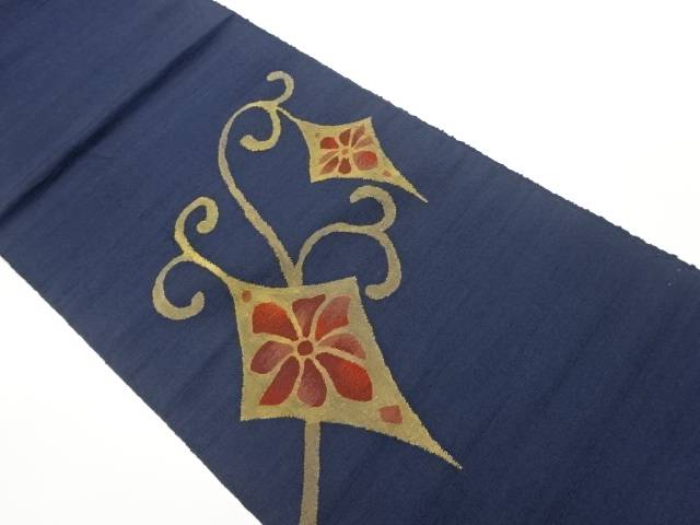 手織り紬抽象花唐草模様織出し名古屋帯【中古】【着】 宗sou｜お茶道具・着物　【宗 sou】