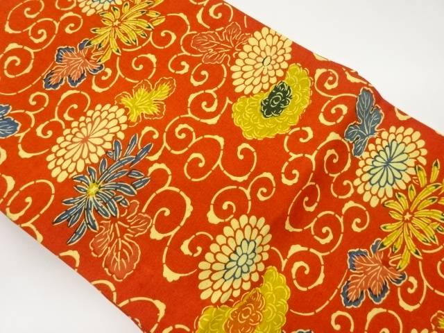 上代紬草木染型染菊唐草模様名古屋帯【中古】【着】 宗sou