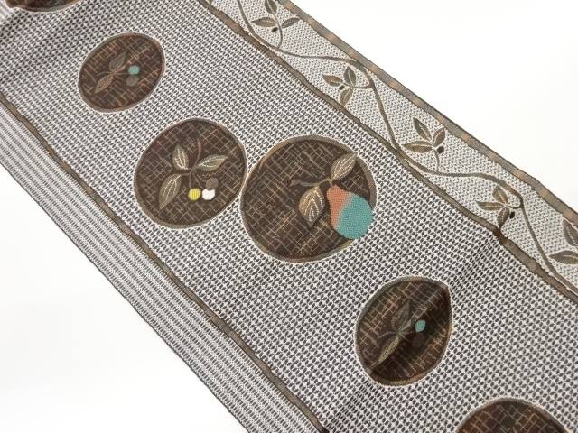 縞に丸文・葉・果実模様織出し名古屋帯【中古】【着】 宗sou 15,408円
