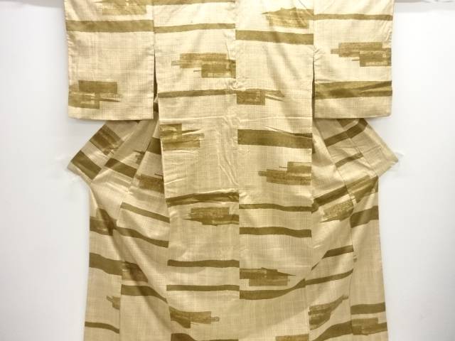 未使用品　横段に抽象模様手織り紬着物【着】 宗sou