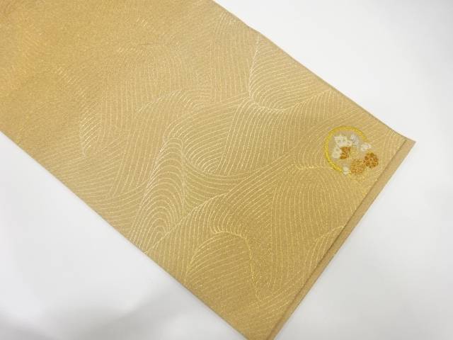 綴れ荒波に蝶・八重桜模様織出し袋帯【中古】【着】 宗sou